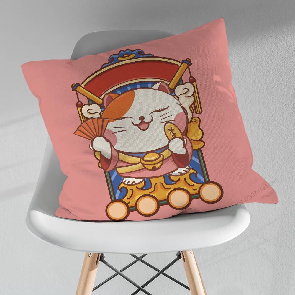 Cute Cartoon Lucky Cat Throw Pillow Case Living Room Sofa Cushion Cover For Home Bedroom Decoration Protector