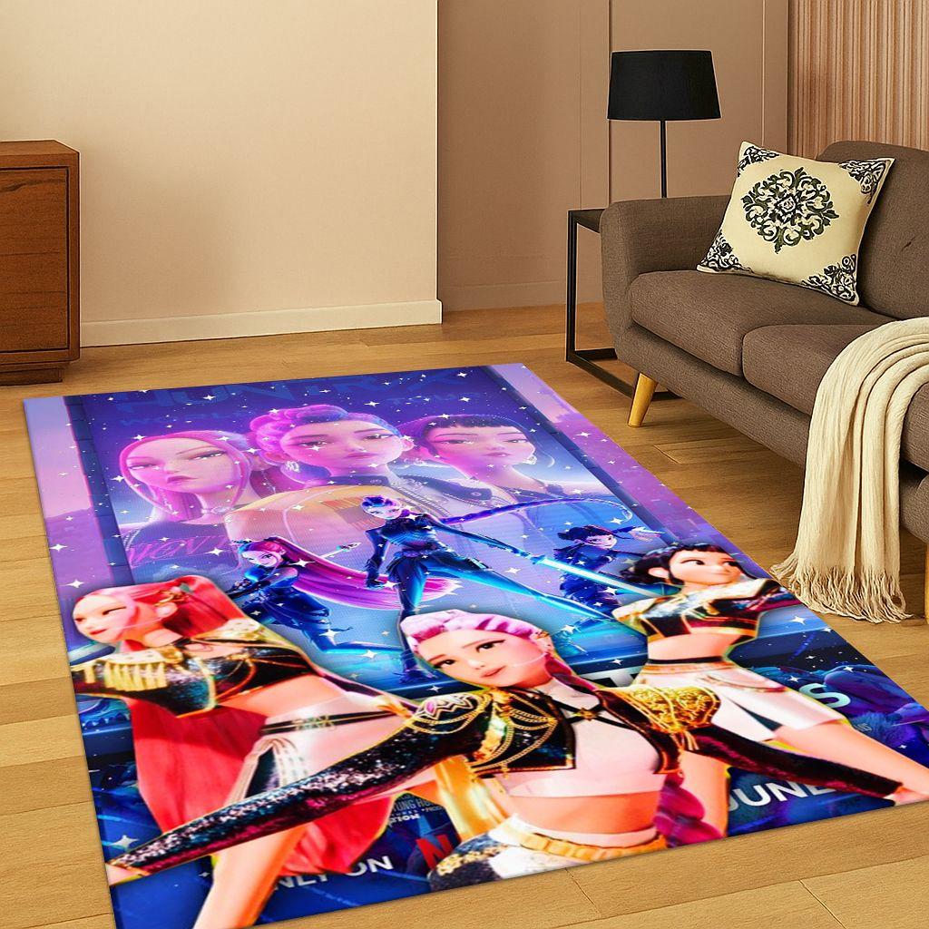 Tappeto Kpop Demon Hunters Rumi Mira Zoey Music Cartoon per Camera da Letto Soggiorno Divano Decorazione Casa, Tappetino Antiscivolo Regalo