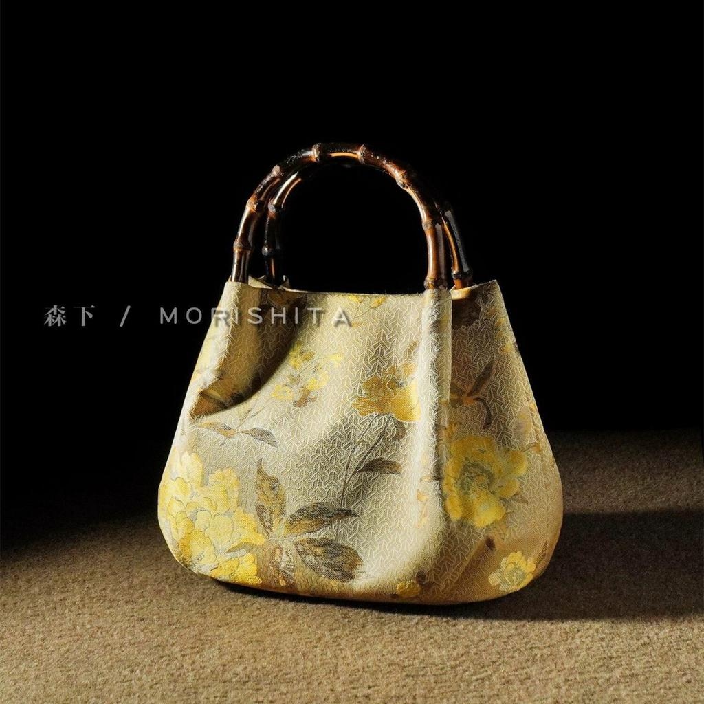 Hand-held Bag with Floral Pattern, Wedding Bag in Traditional Chinese Style, Hanfu Bag, Bamboo Joint Bag Casually