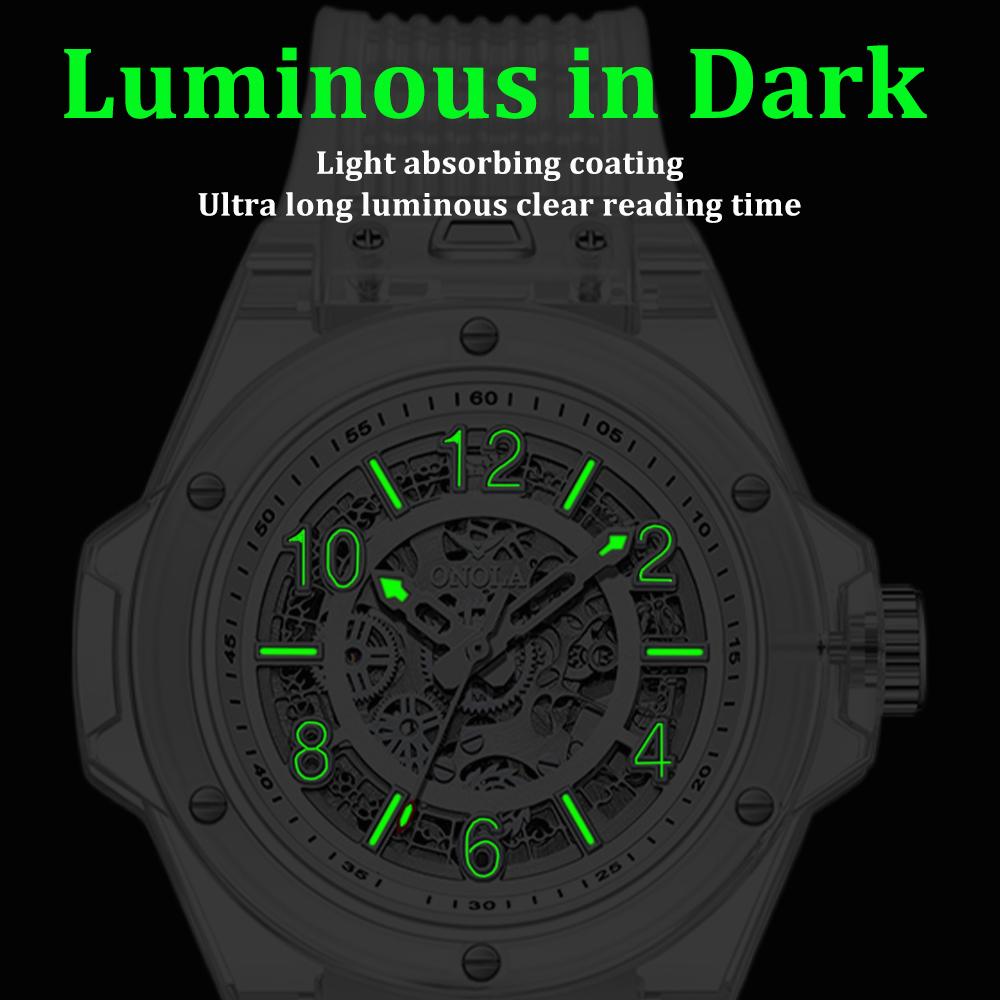 Skeleton Automatic Mechanical Watch for Men Casual Transparent Case Waterproof Luminous Wrist Watch Silicone Strap