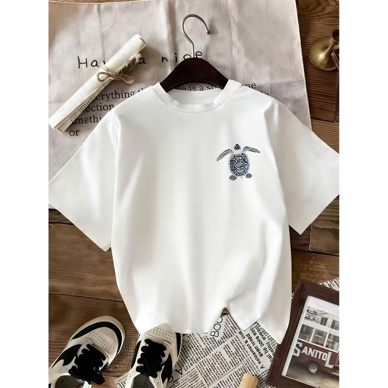 Exquisite Directional Casual Short-Sleeve Crew Neck T-Shirt - Breathable Summer Top with Floral and Shell Starfish
