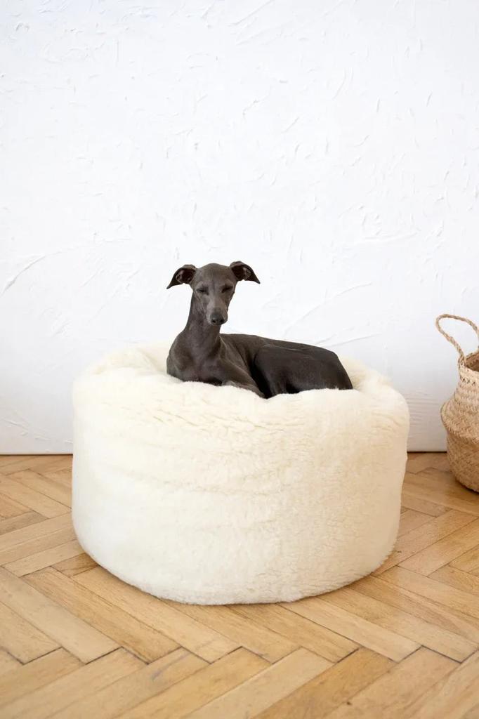 Oval Natural Wool Pet Bed - White 80 cm