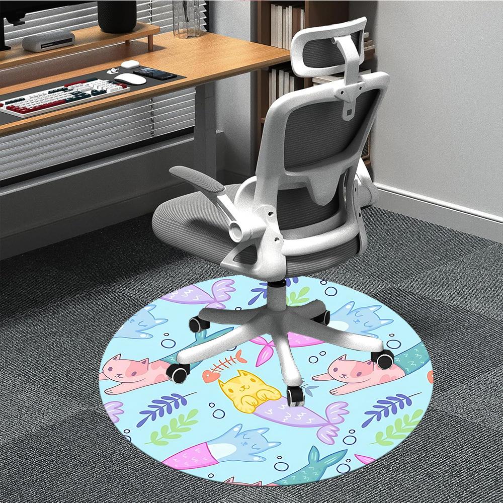 1pc Mermaid Cats Office Round Rug, Non-slip, Soft and Durable Office Rug for Interior Decoration, Perfect for Office, Beautiful Decoration yy260324009