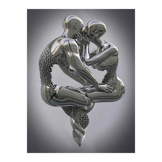 Metal Figure Statue Posters Print Modern Lovers Sculpture Canvas Painting Wall Art Wall Pictures for Room Home Decoration No Frame