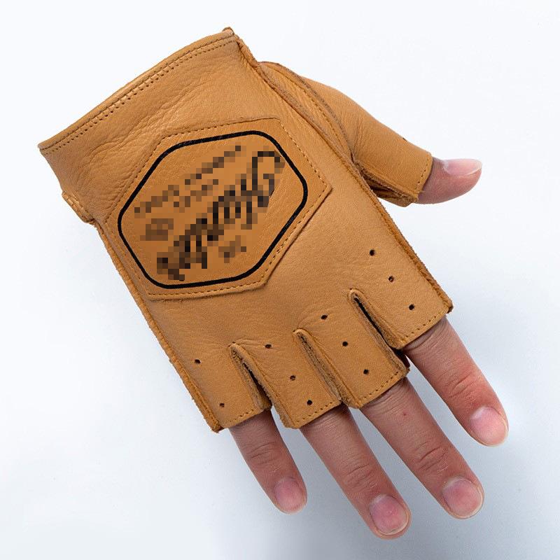 Retro Style Cowhide Motorcycle Outdoor Cycling Off Road Sports Summer Anti Slip Wear Resistant Leather Gloves Men's Motorcycle Half Finger