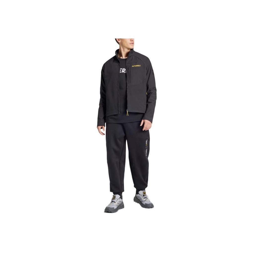 Adidas X National Geographic Collaboration FW24 Softshell Stand Collar Casual Long Sleeve Jacket Men Jackets Black IX7920