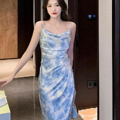 Summer Dress for Women's New French Style Swaying Neck Sweet and Sexy Hip-covered Pure and Lustful Midi Skirt
