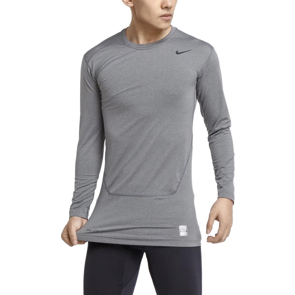 Nike Logo Round Neck Long Sleeve Fitness Shirt Men Tops Gray 449794-091