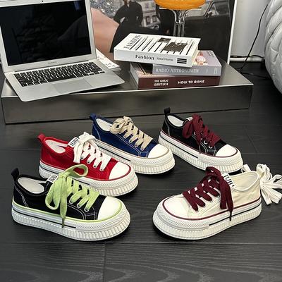 Original Design Heightening Canvas Shoes Women's Thick-soled Round Head White Shoes Casual Heightening Round Head Board Shoes