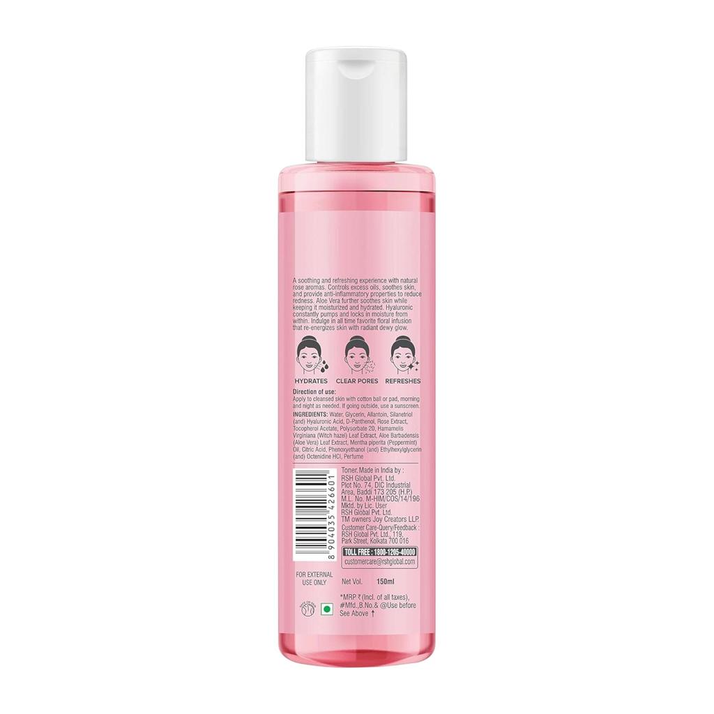 JOY Rosa Rosenwasser Toner mit Vitamin E, Hyaluronsäure & Aloe Vera, Alkoholfreier Feuchtigkeitsspendender Gesichtstoner 150ml