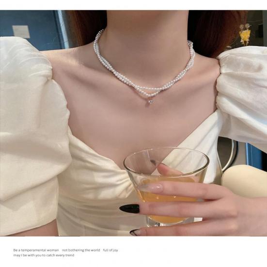 

Жемчужное двойное хрустальное ожерелье с подвеской для женщин, легкие роскошные дизайнерские аксессуары, ретро-корт-стиль, цепочка на ключицу