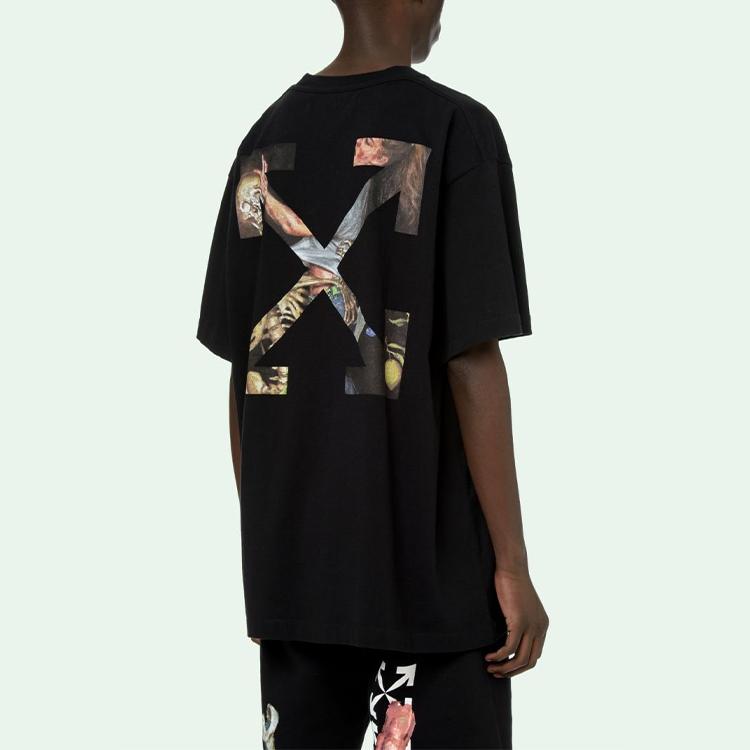 Off-White SS21 Oil Painting Arrows Print Short Sleeve T-Shirt Unisex Tops Black OMAA038F20FAB0021001