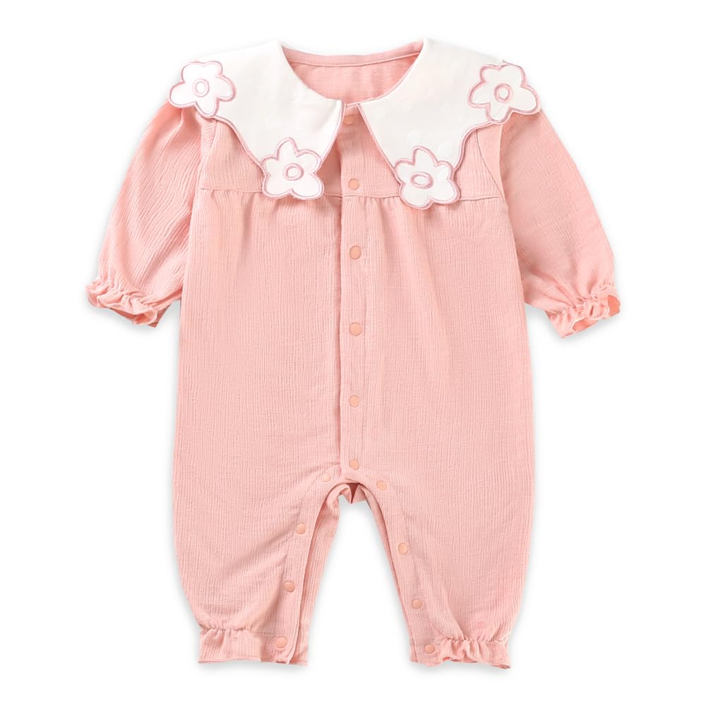 Reegoo Peter Baby Romper Cute Long Size 73 Perfect for Outings and Newborns Girl's Coverall, Open-Front Sleeves, Pink, (6-9 Months),