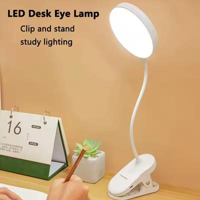 Přenosná LED stolní lampa USB dobíjecí noční světlo se sklopnou svorkou Stojan na studium Čtecí lampa 3 režimy stmívání Světlo na ochranu zraku