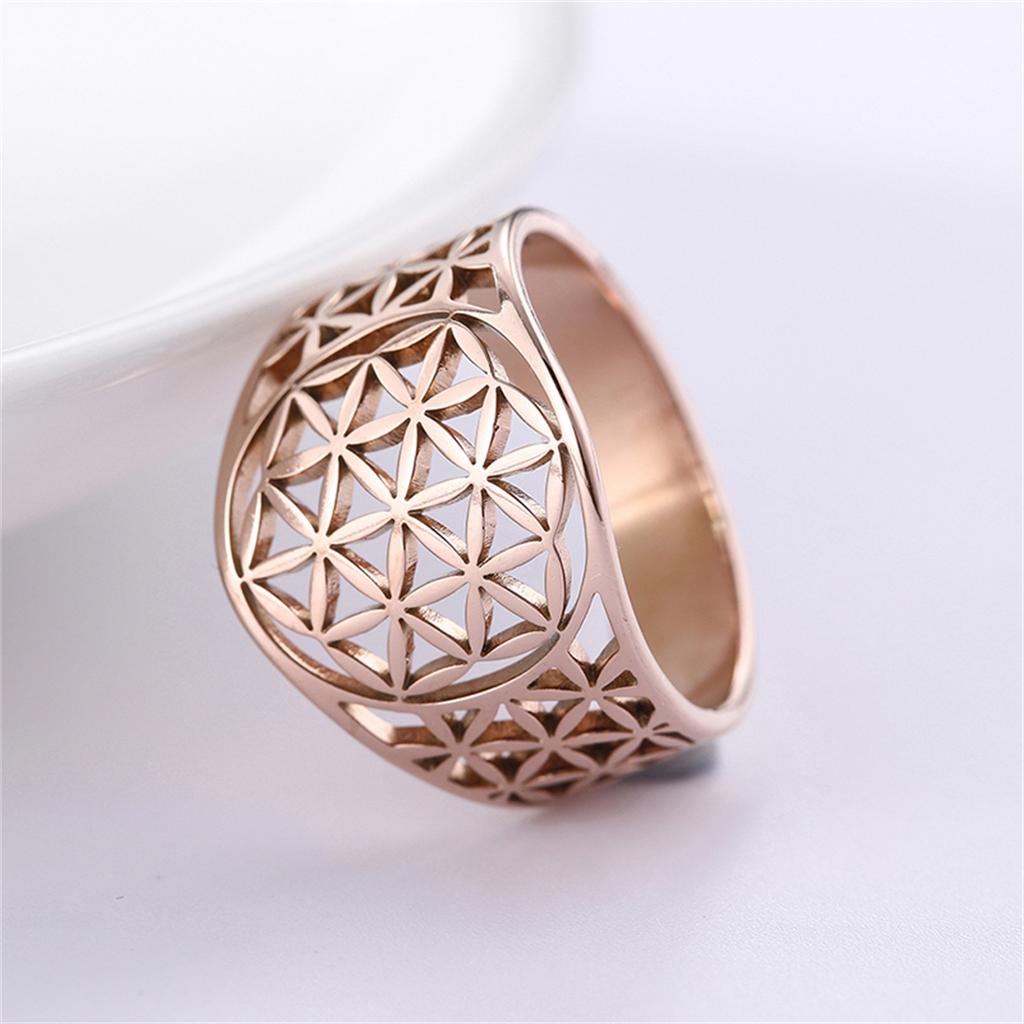  Flower of Life Rings Stainless Steel Hollow Sacred Mandala Ring for Women Men Spiritual Jewelry Gift