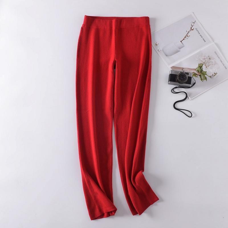 

Elastic Waist Cashmere Knitted Fat mm Slimming Straight Pants Red 0R