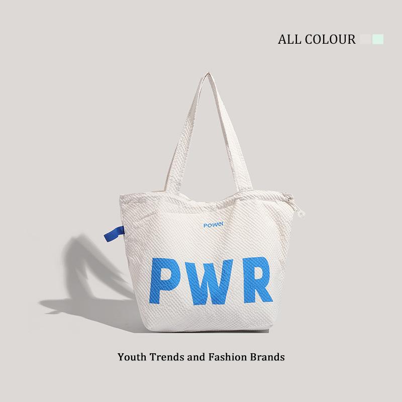 

Niche letter design nylon small fresh shoulder shopping bag drawstring design handbag women белый