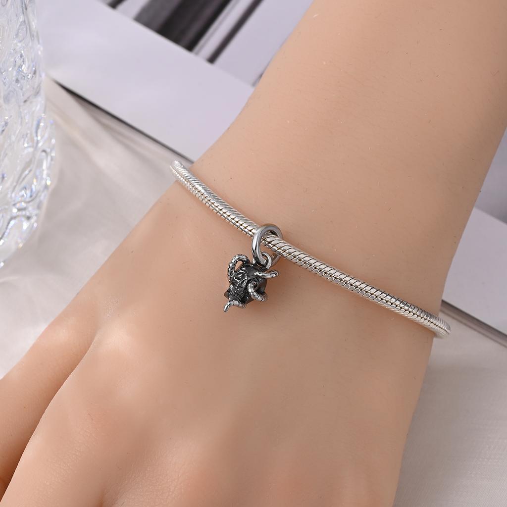 Precious Gold Curled Snake Beads & Snake Green Murano Glass Dangle Charm Fits Bracelet Women Copper Necklace Gift