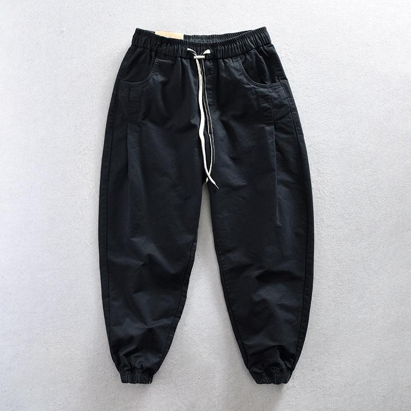 Autumn Men's Casual Elastic Waist Cargo Tapered Pants Cotton Drawstring Design Fashionable Streetwear & Workwear Trousers