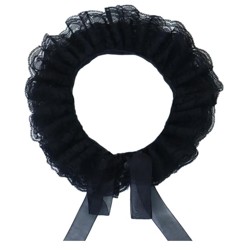 

Vintage Clown Choker Double Layer Ruffled Lace False Collar Victorian Neck Ruff for Masquerades Parties Themed Dress Up
