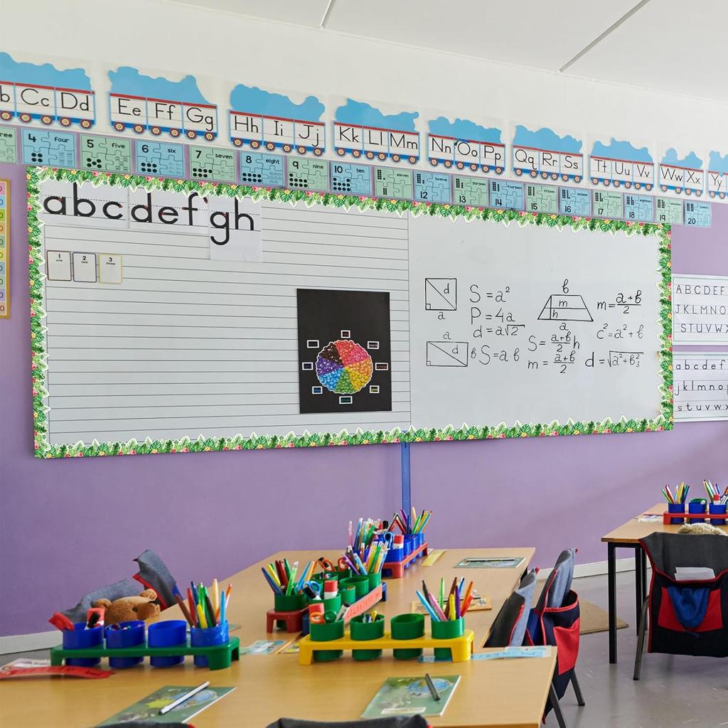 12 Pcs Boho Greenery Magnetic Border Tropical Leaves Bulletin Board Border Greenery Plant Strips Trim Bulletin Board Decorations for Back To School