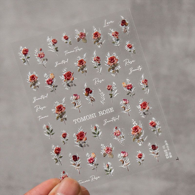 

Bronzing Red Blue Rose Bouquet Nail Sticker Tomoni Embossed Adhesive Flower Nail Sticker Nail Beauty Ornament Embossed Red Roses Bouquet 3703