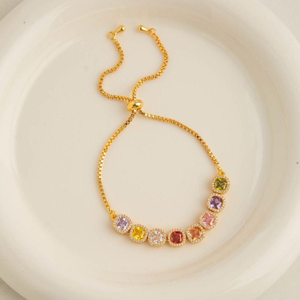 Luxury Geometric Cube Bracelet Multicolor Adjustable Gold Bracelet  Friendship Gift