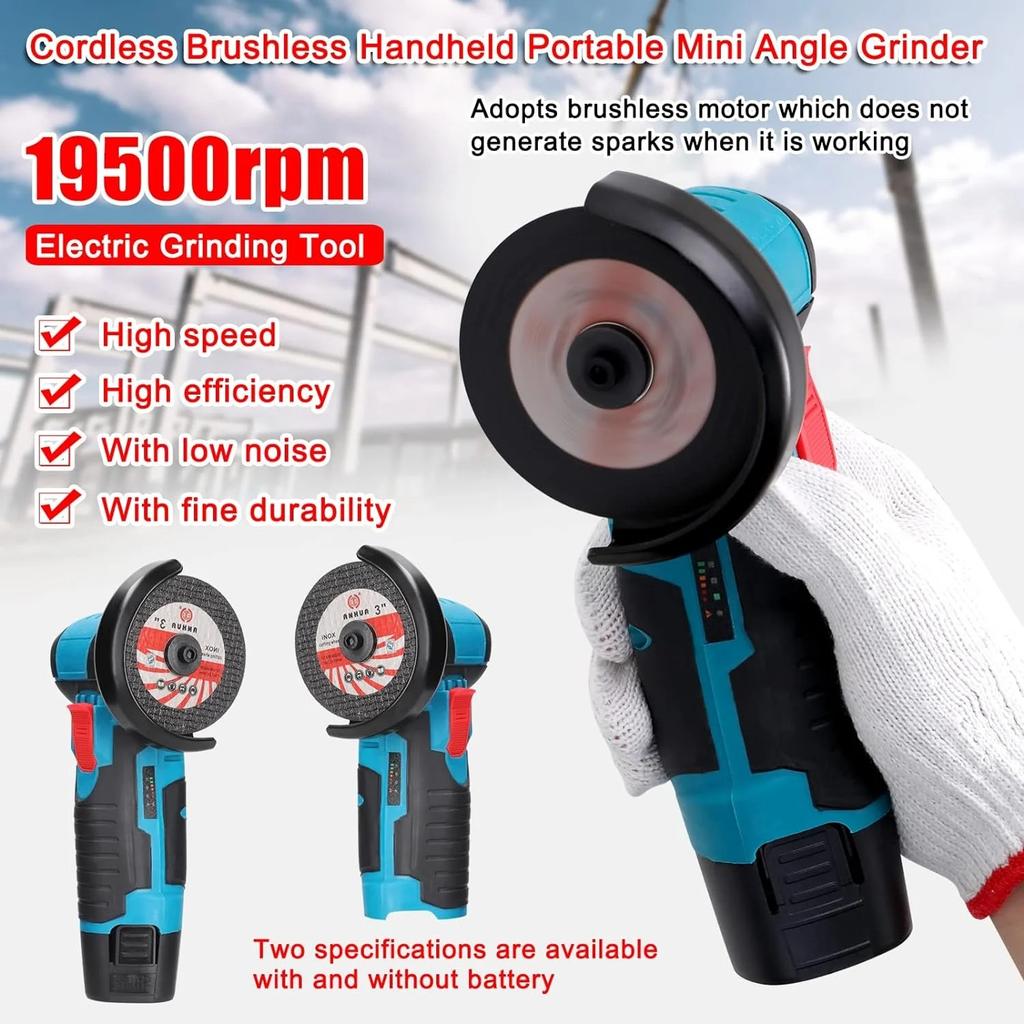 Mini Angle Grinder, 19500rpm Electric Grinding Tool Mini Grinder Handheld Cutter,with 1pcs 12V 3600mAh