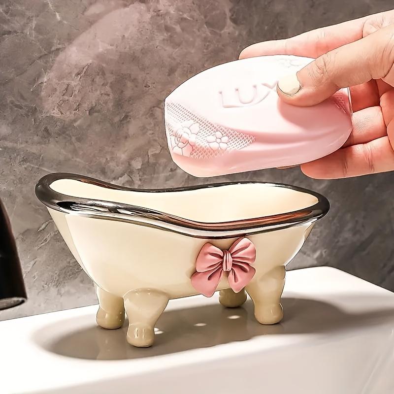 1pc Cute Creative Bathtub Soap Dish with Bowknot, Material Portable Storage Soap Holder, Bathroom Accessory, Bath Accessories