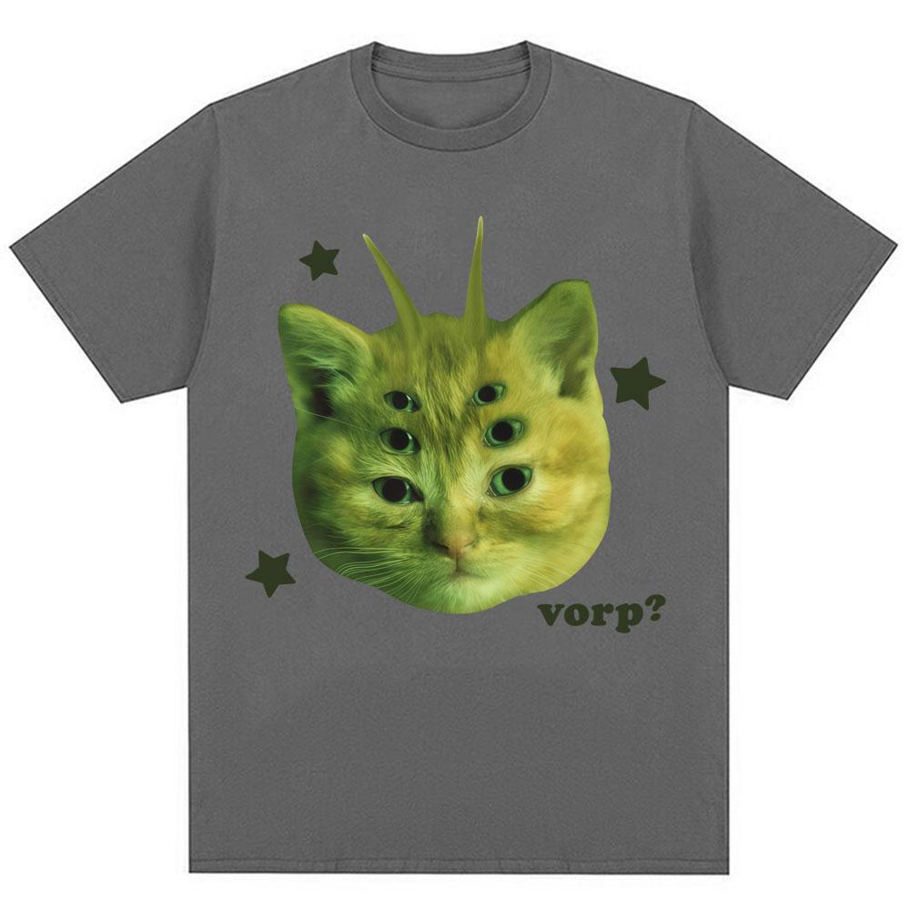 Funny Alien Cat Vorp Meme Graphic T-shirts Men Women Humor Joke Vintage T-shirt Oversized Cotton Casual Summer Kawaii T Shirts