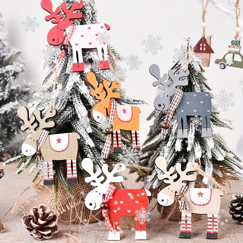 6pcs Wooden Reindeer Ornaments for Christmas Tree Festive Holiday Decorations, No Power Needed