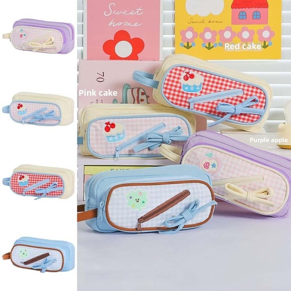Fruit Cherry Cake Print Korean Fruit Pencil Case Embroidery Pencil Pouch Pen Bag Kids Children