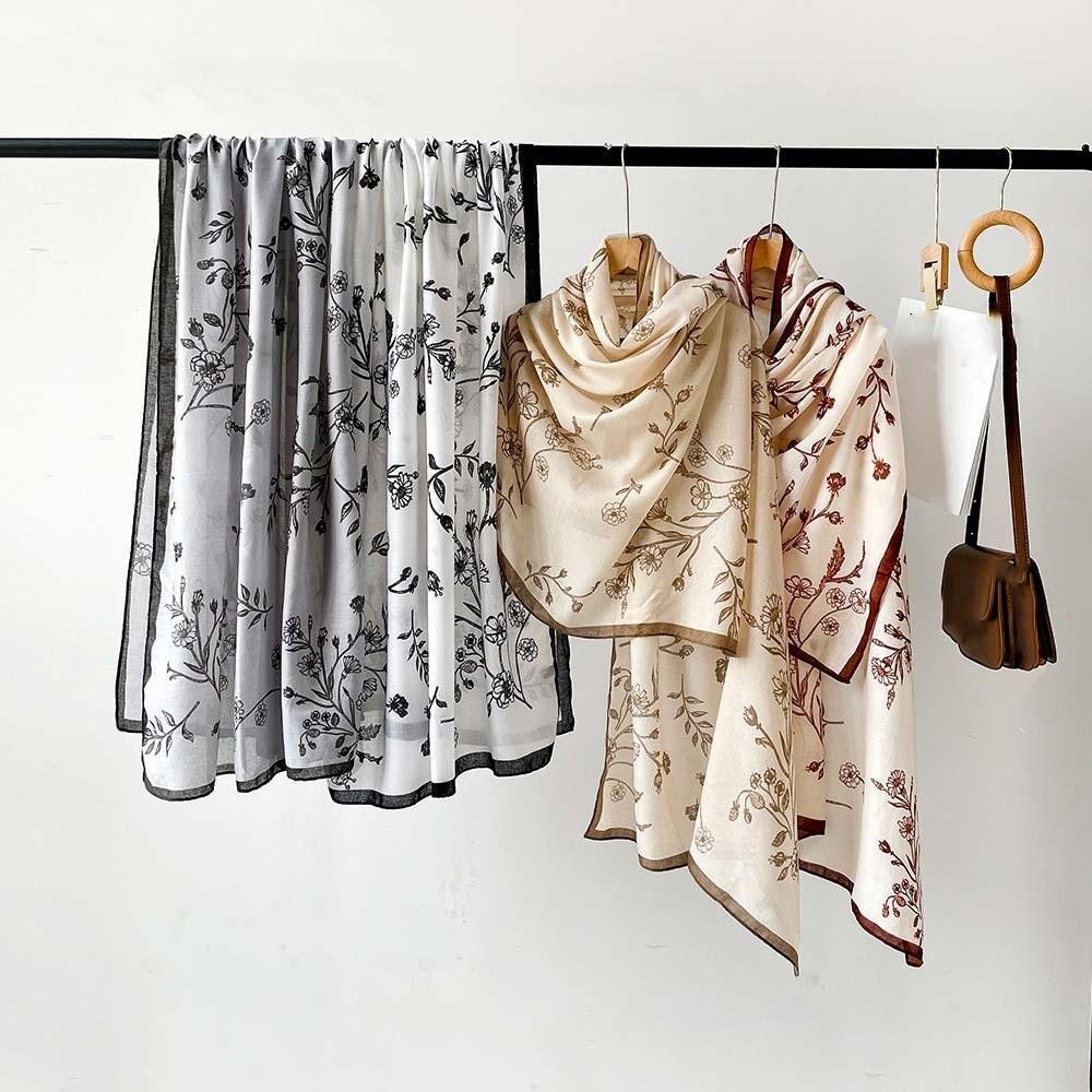 Long Thin Large Shawl Breathable Sunscreen Headscarf Neck Decoration Women Floral Scarf  Vacation