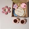 Baby Teether Gift Set With Flower Teething Pacifier Chain Baby Sunglass New Born Baby Teether Set