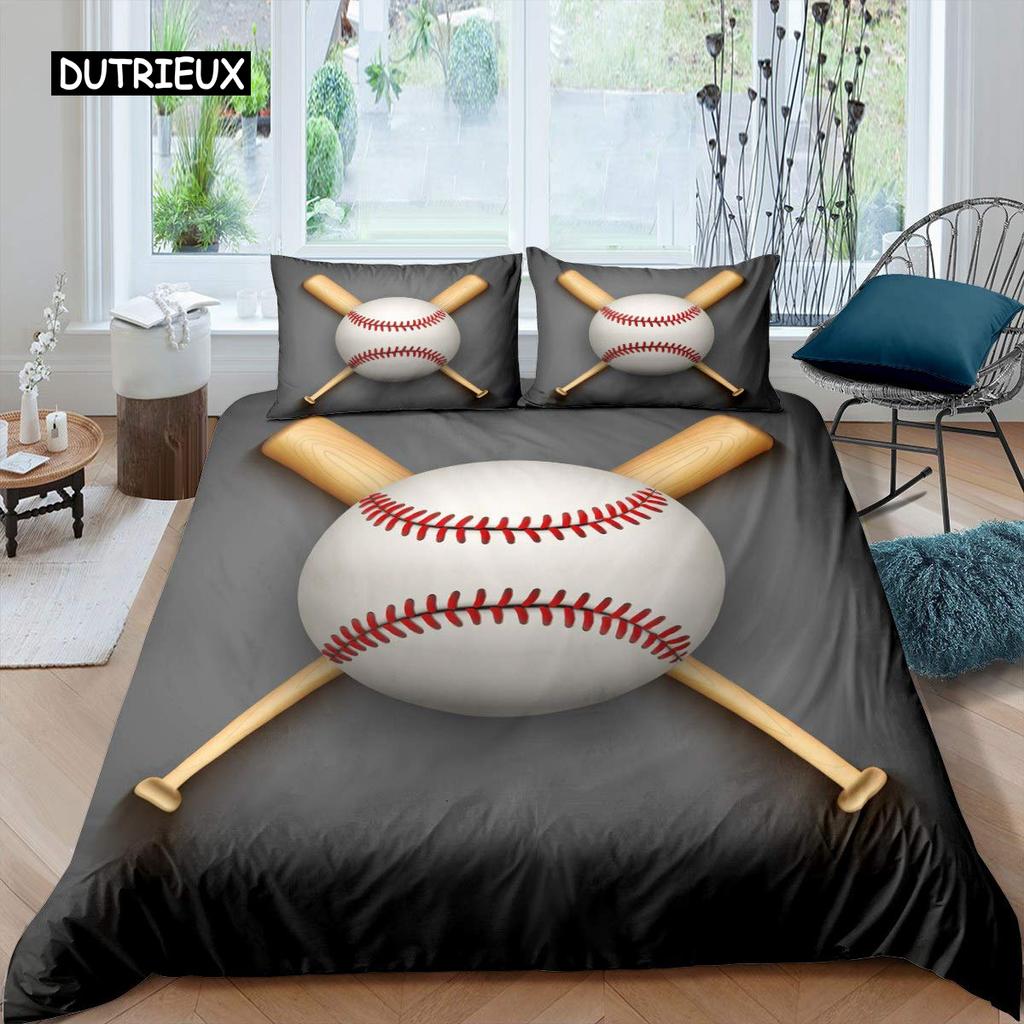 Baseball Duvet Cover Polyester Ball Pattern Sports Theme Player Twin Bedding Set for Teen Baseball Lovers Queen King Quilt Cover