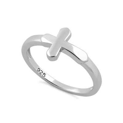 925 Sterling Silver Sideways Cross Women Ring