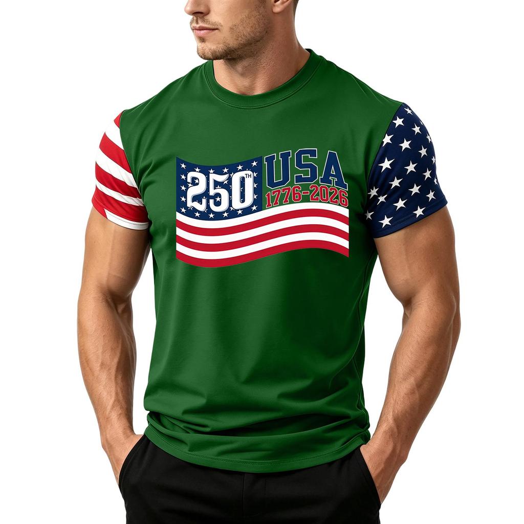 Men's Independence Day Flag Print Short Sleeve T-Shirt, Loose Casual Daily Summer Tops