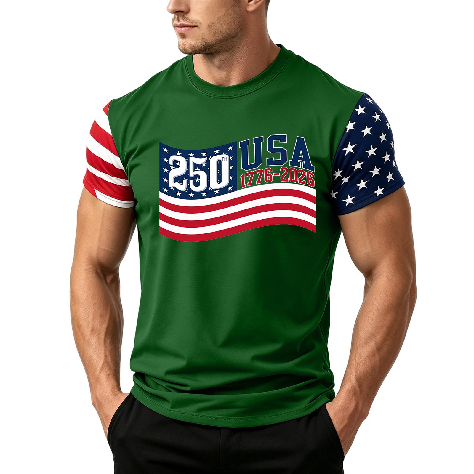 

Men s Independence Day Flag Print Short Sleeve T-Shirt, Loose Casual Daily Summer Tops XL