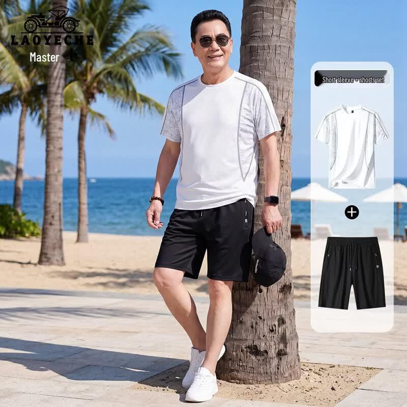 LAOYECHE Men s Mid-Aged Summer T-Shirt & Sport Set 175