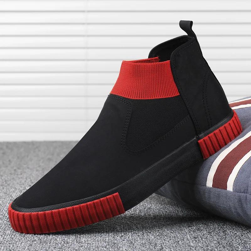 Fashion Men High Top Casual Shoes Breathable Slip on Flat Male Canvas Shoes Plimsolls Espadrilles Man Trainers Chaussure Hommes New 2024