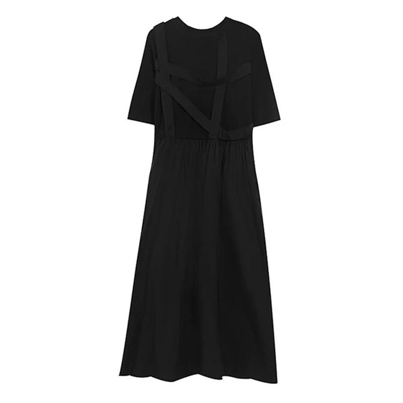 

XITAO Bandage O-neck Pleated Dress ZMY1206 One Size чёрный