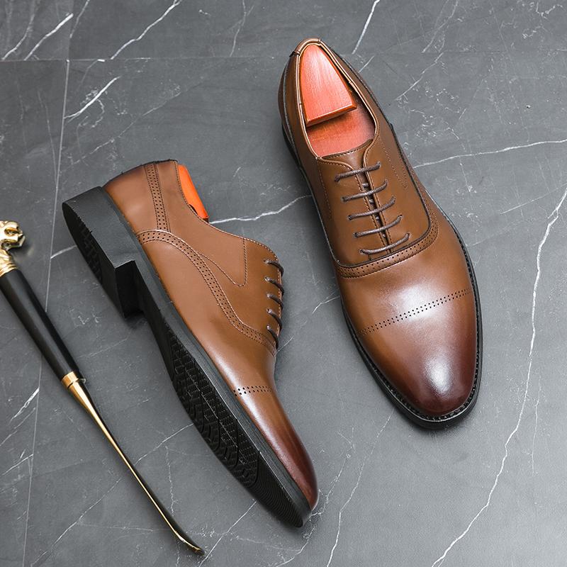 FashionHandmade Men Leather Shoes Casual Formal Dress Oxfords Shoes British Style Wedding Flats Soft Breathable Walking Office Sneakers