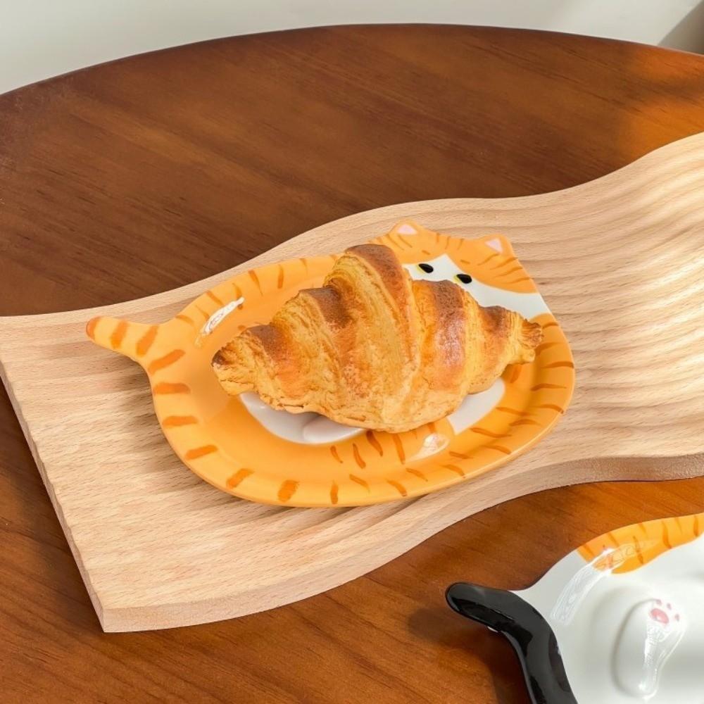 Tabby Cat Creative Ginger Cat Plate Exquisite Ceramic Kitty Jewelry Tray Cute Cartoon Bread Dessert Plate Restaurant