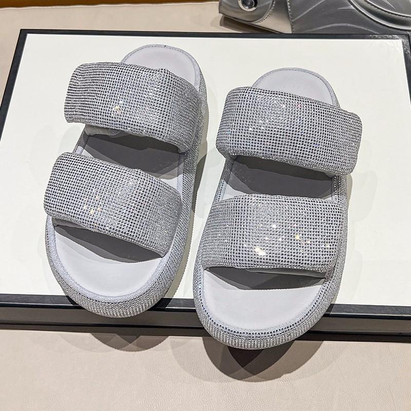 Fashion Fashion Flat Sandals Summer New Round Head Open Toe Crystal with Waterproof Table Anti-slip Wear-resistant Slippers