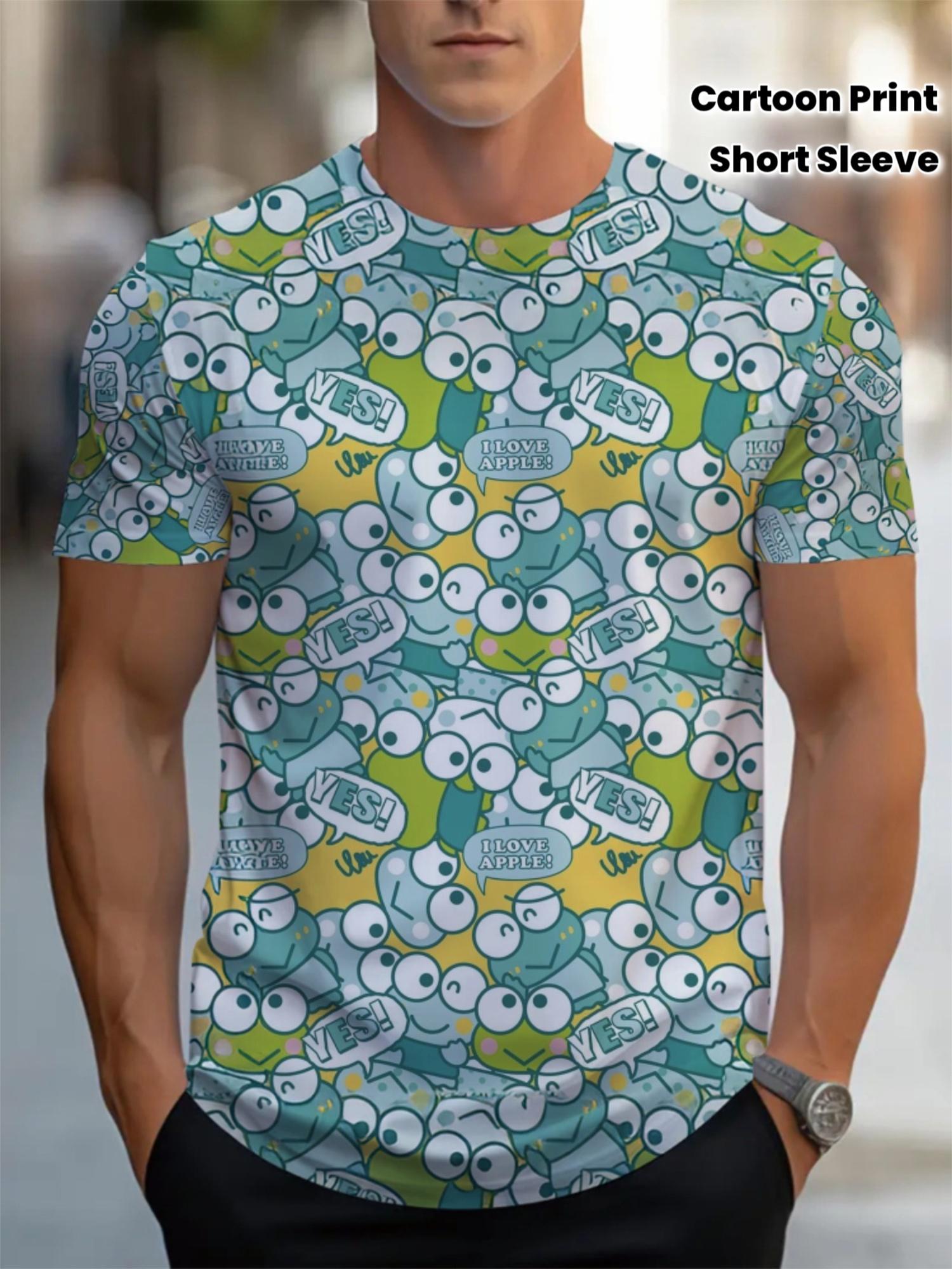 Men s Teal Green Fun Cartoon Print T-Shirt Lightweight Breathable Daily Casual Tee S