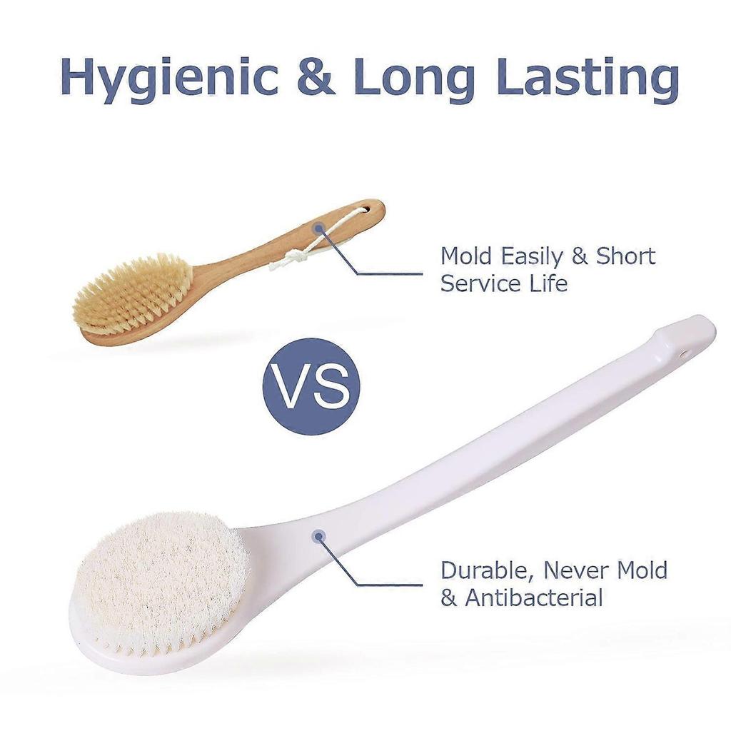 Bath Body Brush, Never Mold Back Brush Long Handle for Shower, Dry Exfoliating Brush or Wet Shower