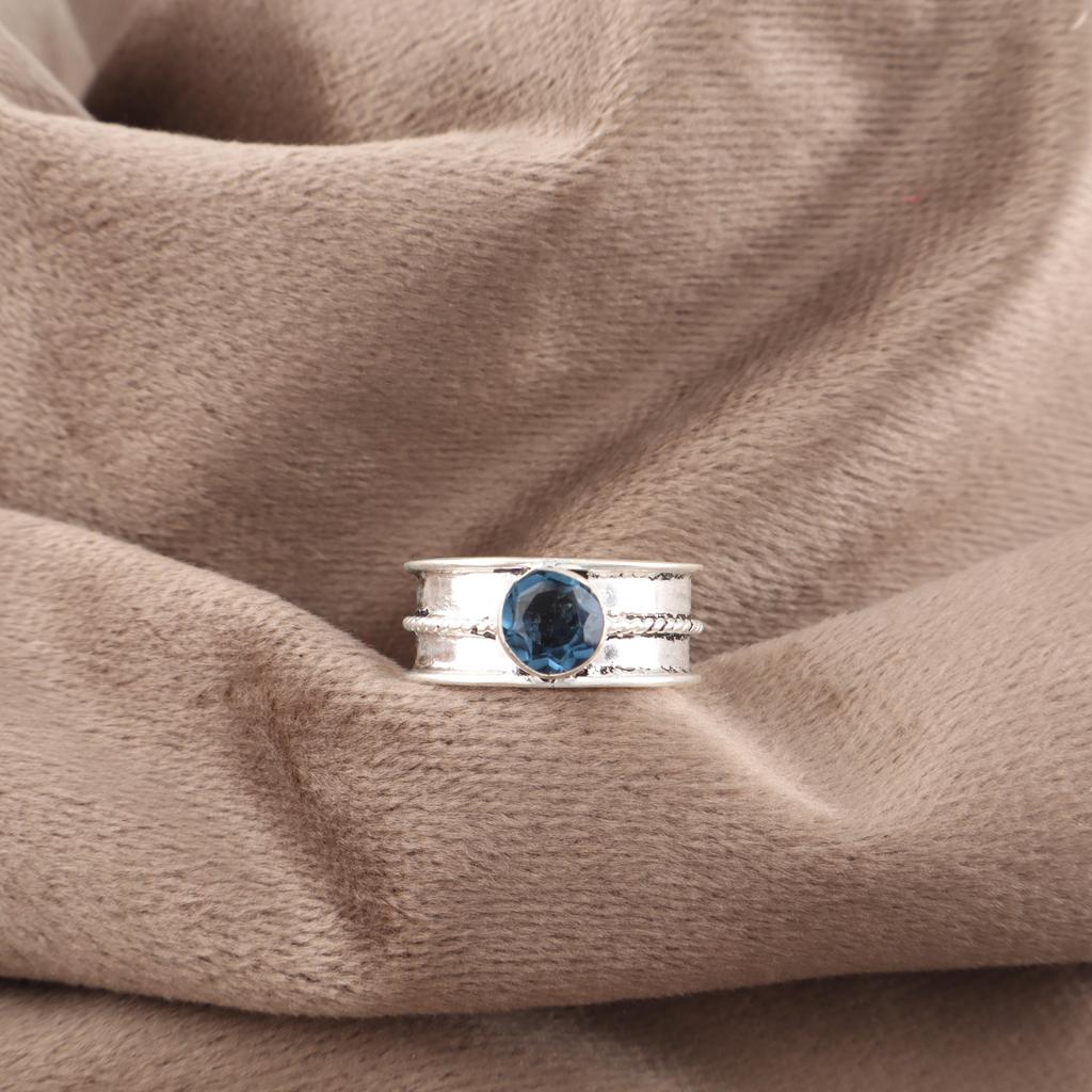 London Blautopas Schmuck, 925 massiver Sterlingsilberring, handgefertigter Edelstein-Schmuckring zum Gedenktag
