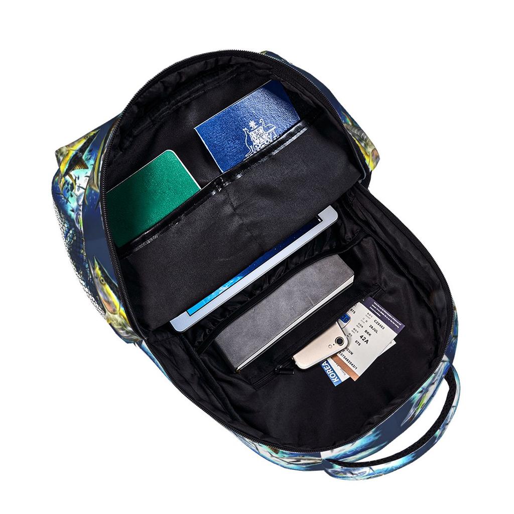 Tuna Time Off Shore Angelrucksäcke Jungen Mädchen Schulrucksack Schüler Schultaschen Cartoon Rucksack Umhängetasche Große Kapazität