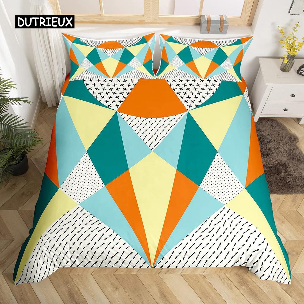 Geometry Duvet Cover Set King Blue White Black Triangle Striped Bedding Set Polyester Vintage Hand Drawn Bold Stripe Quilt Cover
