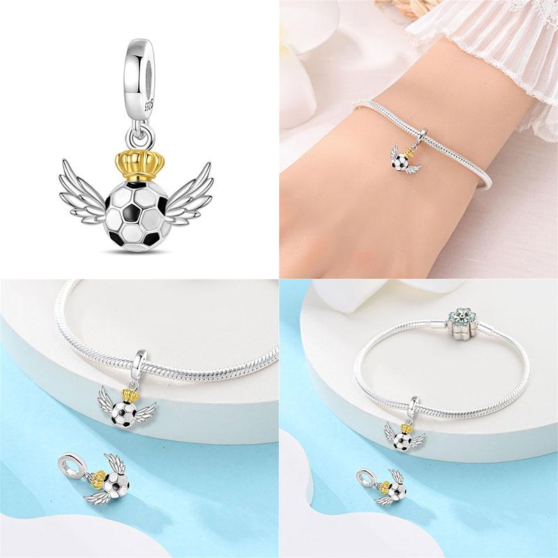 Compatible With Authentic Original Bracelets and 3MM Bracelets Do It Yourself European Football Charm Bead Components 100% Copper Metal High Quality